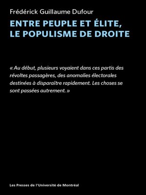 cover image of Entre peuple et élite, le populisme de droite